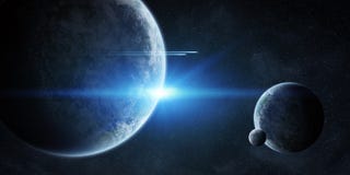Sunrise over planets in space stock illustration Sunrise over planets in space stock illustration