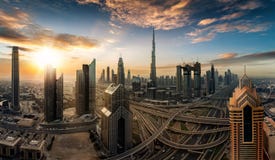 Sunrise over the skyline of Dubai stock photos Sunrise over the skyline of Dubai stock photos