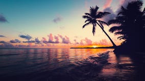 Sunrise sea view with cloudscape and tropical island beach. Punta Cana resort, Dominican Republic