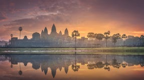 Sunrise view of ancient temple complex Angkor Wat Siem Reap, Cambodia royalty free stock photo Sunrise view of ancient temple complex Angkor Wat Siem Reap, Cambodia royalty free stock photo