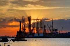 Sunset And Shipyard Royalty Free Stock Image