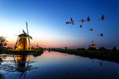 Sunset At Unesco World Heritage Windmills Royalty Free Stock Photos Sunset At Unesco World Heritage Windmills Royalty Free Stock Photos