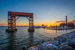 Sunset at Canton Waterfront Park, in Baltimore, Maryland royalty free stock photos Sunset at Canton Waterfront Park, in Baltimore, Maryland royalty free stock photos
