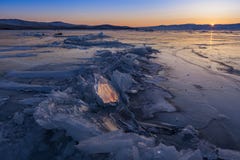 Sunset at the frozen Baikal lake,Russia. stock photography Sunset at the frozen Baikal lake,Russia. stock photography