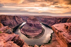 Sunset at Horseshoe Bend - Grand Canyon with Colorado River - Located in Page, Arizona, USA stock images Sunset at Horseshoe Bend - Grand Canyon with Colorado River - Located in Page, Arizona, USA stock images