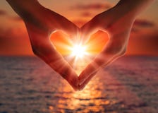 Sunset In Heart Hands Royalty Free Stock Photography Sunset In Heart Hands Royalty Free Stock Photography