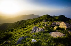 Sunset In Mountains Royalty Free Stock Images