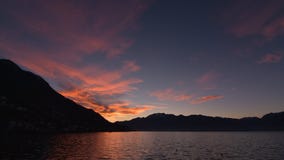 Sunset on the lake, with pink and violet clouds royalty free stock images Sunset on the lake, with pink and violet clouds royalty free stock images