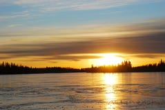 Sunset On The Ice Lake Royalty Free Stock Images