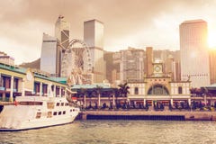 Sunset Over Central Pier in Hong Kong royalty free stock photos Sunset Over Central Pier in Hong Kong royalty free stock photos