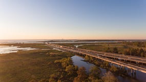 Sunset Over Mobile Bay And Interstate 10 Bridge Royalty Free Stock Images Sunset Over Mobile Bay And Interstate 10 Bridge Royalty Free Stock Images