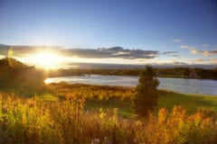 Sunset Over River In Autumn Royalty Free Stock Photography