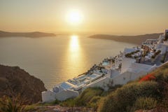The sunset in Santorini, Greece royalty free stock photo The sunset in Santorini, Greece royalty free stock photo