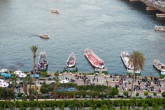 Sunset view of Nile enbankment in Cairo stock photos Sunset view of Nile enbankment in Cairo stock photos