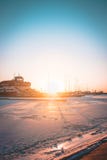 Yacht harbour sunset by the sea stock image Yacht harbour sunset by the sea stock image