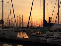 Sunset in yacht port, France royalty free stock image Sunset in yacht port, France royalty free stock image