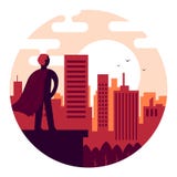 Super-herói que olha o nascer do sol contra ilustração royalty free Super-herói que olha o nascer do sol contra ilustração royalty free