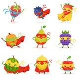 Superhero Fruits In Masks And Capes Set Of Cute Childish Cartoon Humanized Characters In Costumes royalty free illustration Superhero Fruits In Masks And Capes Set Of Cute Childish Cartoon Humanized Characters In Costumes royalty free illustration
