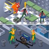 Superhero Isometric Banners Set vector illustration Superhero Isometric Banners Set vector illustration