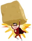 Superhero rouge soulevant la grande roche lourde illustration de vecteur Superhero rouge soulevant la grande roche lourde illustration de vecteur