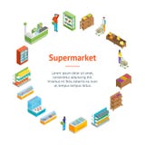 Supermarket or Shop Banner Card Circle Isometric View. Vector Stock Illustration Supermarket or Shop Banner Card Circle Isometric View. Vector Stock Illustration