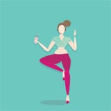Support working girl from home. Yoga pose, with cocktail. Turquoise background. vector illustration Support working girl from home. Yoga pose, with cocktail. Turquoise background. vector illustration