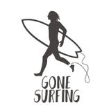 Surfer, der auf dem Strand läuft Gegangene surfende Kalligraphie stock abbildung Surfer, der auf dem Strand läuft Gegangene surfende Kalligraphie stock abbildung