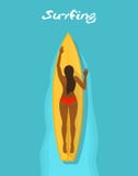 Surfer Woman on Surfboard top view vector illustration Surfer Woman on Surfboard top view vector illustration