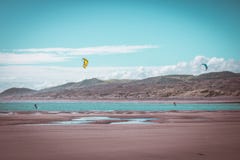 Surfers ικτίνων στην παραλία ρεγκλάν στη Νέα Ζηλανδία στοκ εικόνες Surfers ικτίνων στην παραλία ρεγκλάν στη Νέα Ζηλανδία στοκ εικόνες