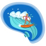 Surfingowiec dziewczyna jedzie morze fal wektoru wizerunek ilustracja wektor Surfingowiec dziewczyna jedzie morze fal wektoru wizerunek ilustracja wektor