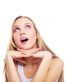 Surprised Woman Looking Up Royalty Free Stock Photography