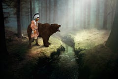 Native American Indian, Grizzly Bear, Nature, Wildlife