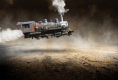 Surreal Vintage Train Locomotive, Flying royalty free stock photos Surreal Vintage Train Locomotive, Flying royalty free stock photos