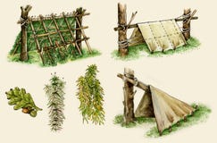 Survival shelters in the woods royalty free illustration Survival shelters in the woods royalty free illustration