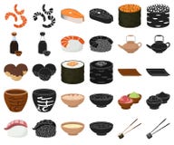 Sushi en kruidenbeeldverhaal, zwarte pictogrammen in vastgestelde inzameling voor ontwerp Zeevruchtenvoedsel, het bijkomende vect royalty-vrije illustratie Sushi en kruidenbeeldverhaal, zwarte pictogrammen in vastgestelde inzameling voor ontwerp Zeevruchtenvoedsel, het bijkomende vect royalty-vrije illustratie