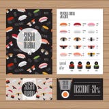 Sushi menu design. A4 size and flyer layout template. Japanese royalty free illustration Sushi menu design. A4 size and flyer layout template. Japanese royalty free illustration