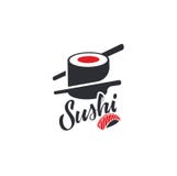 Sushi och rullar med pinnestången eller mallen för restaurangvektorlogo Japan eller kinesisk traditionell kokkonst som är smaklig stock illustrationer Sushi och rullar med pinnestången eller mallen för restaurangvektorlogo Japan eller kinesisk traditionell kokkonst som är smaklig stock illustrationer