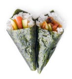 Sushi rolado mão do temaki imagem de stock royalty free Sushi rolado mão do temaki imagem de stock royalty free