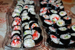 Sushi on trays royalty free stock photography Sushi on trays royalty free stock photography