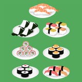 Sushi är en japansk maträttillustration stock illustrationer Sushi är en japansk maträttillustration stock illustrationer