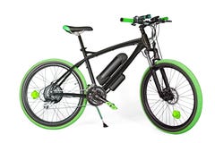 Svart och grön elektrisk cykel Arkivbilder Svart och grön elektrisk cykel Arkivbilder