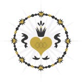 Svart och guld- cirkelhjärta med kronasymbolen på vit bakgrund Arkivfoto Svart och guld- cirkelhjärta med kronasymbolen på vit bakgrund Arkivfoto