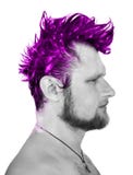 Svartvitt profilfoto av en man med purp arkivfoto Svartvitt profilfoto av en man med purp arkivfoto