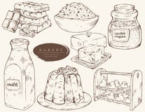 Sweet bakery - ingredients for chocolate pudding. stock illustration Sweet bakery - ingredients for chocolate pudding. stock illustration