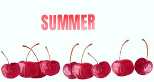 Sweet cherry on a white background with the inscription summer.and decoration vector illustration Sweet cherry on a white background with the inscription summer.and decoration vector illustration