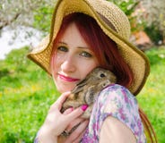 Sweet Girl With Baby Bunny Stock Photography