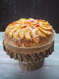 Sweet holiday cake with peaches and cream stock images Sweet holiday cake with peaches and cream stock images