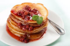 Sweet Pancakes With Strawberry Jam Stock Photo