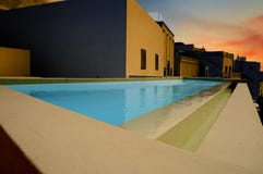 Swimming pool at dusk