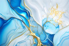 Swirl of blue gold marble abstract background, Liquid marble design abstract, light blue azure tones with golden, Paint marble